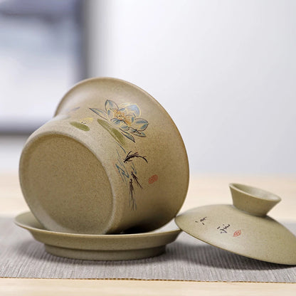 Jingdezhen ceramic Gaiwan bowl Chinese style Stoneware retro tea set Handmade Bubble tea bowl Travel Tea cup 150ml