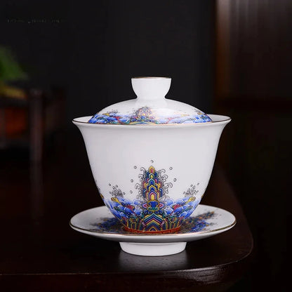 Jingdezhen ceramics Gaiwan Exquisite Enamel Color Handmade Tea Bowl Hand painted flower and bird Teaset 150ml Drinkware