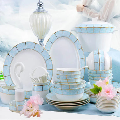 Jingdezhen ceramics tableware Dish Rice Bowl Soup Bowl Salad Noodles Bowl Plate Dinnerware Sets Kitchen Soup Pot Tableware