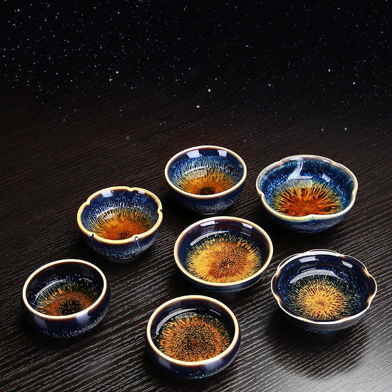 Jingdezhen porcelain tea cup Tian Mu fine glaze kiln change unique cup of tea for Pu'er tea Chinese kungfu tea cups collection