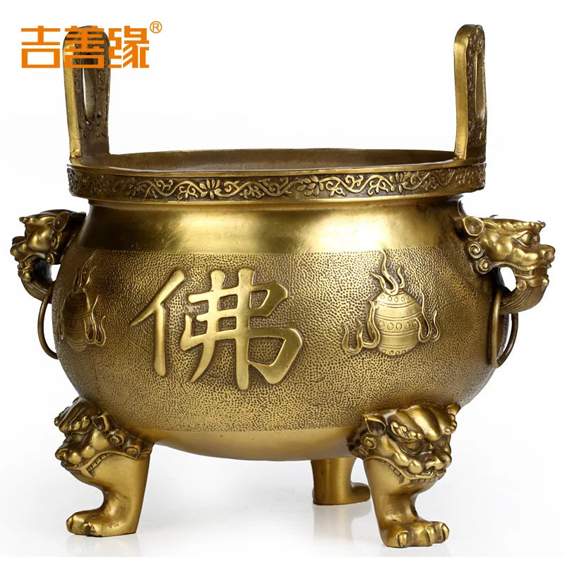 Jishanyuan Buddha-word stove pure copper incense burner Buddhism fitting buddhist supplies Amitabha bibcock tripod round tripod