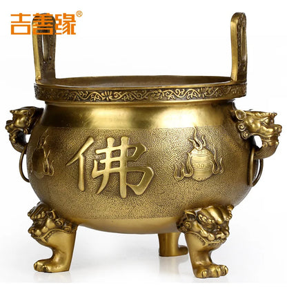 Jishanyuan Buddha-word stove pure copper incense burner Buddhism fitting buddhist supplies Amitabha bibcock tripod round tripod