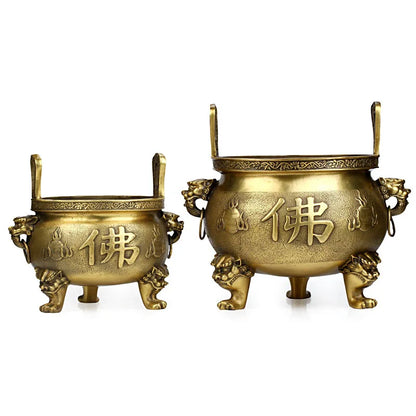 Jishanyuan Buddha-word stove pure copper incense burner Buddhism fitting buddhist supplies Amitabha bibcock tripod round tripod