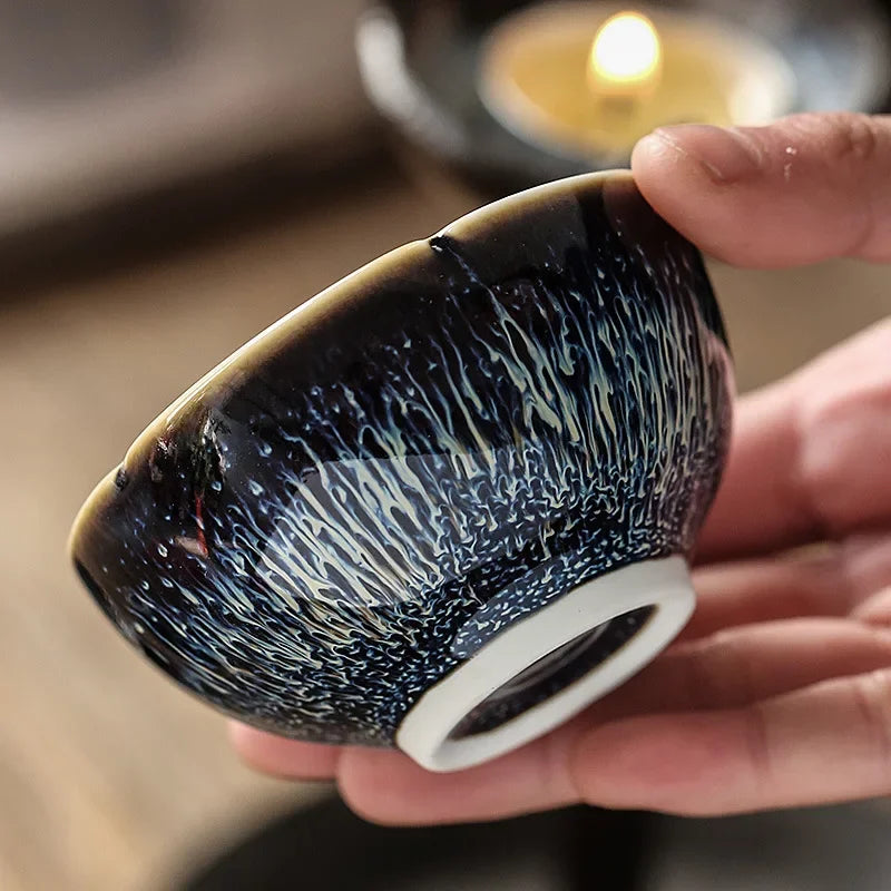 Junyao Tianmu Tea Cup Jingdezhen Kiln Glazed Tea Cup Kung Fu Tea Set glass Master's Cup 2pcs/lot cups