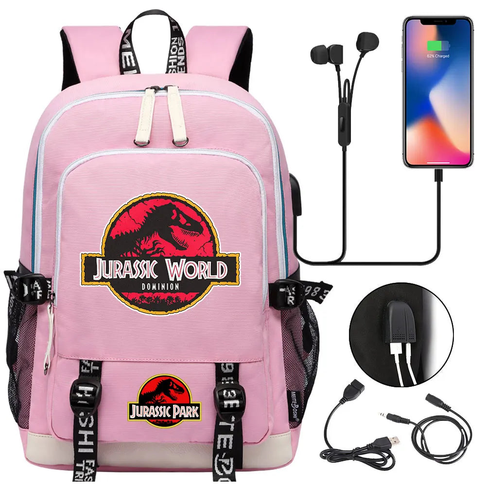 Jurassic Park World Dinosaur Teenager USB Charging Laptop Backpack Women Men Girls Boys Kids School Book Bag Travel Bagpack