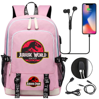 Jurassic Park World Dinosaur Teenager USB Charging Laptop Backpack Women Men Girls Boys Kids School Book Bag Travel Bagpack