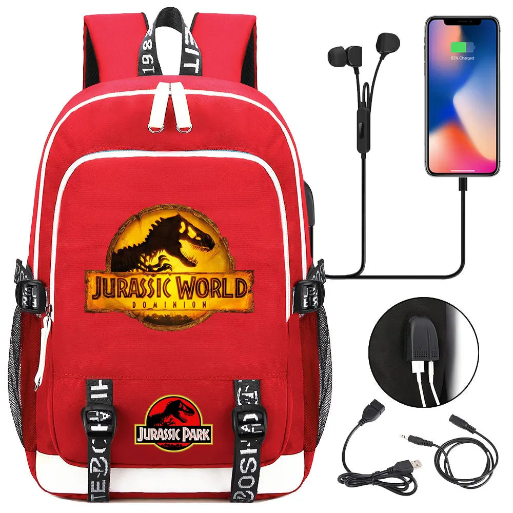 Jurassic Park World Dinosaur Teenager USB Charging Laptop Backpack Women Men Girls Boys Kids School Book Bag Travel Bagpack
