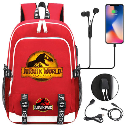 Jurassic Park World Dinosaur Teenager USB Charging Laptop Backpack Women Men Girls Boys Kids School Book Bag Travel Bagpack