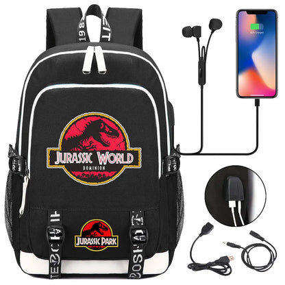 Jurassic Park World Dinosaur Teenager USB Charging Laptop Backpack Women Men Girls Boys Kids School Book Bag Travel Bagpack