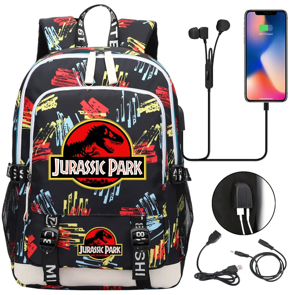Jurassic Park World Dinosaur Teenager USB Charging Laptop Backpack Women Men Girls Boys Kids School Book Bag Travel Bagpack