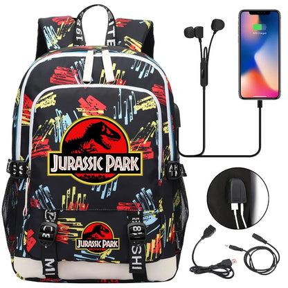 Jurassic Park World Dinosaur Teenager USB Charging Laptop Backpack Women Men Girls Boys Kids School Book Bag Travel Bagpack