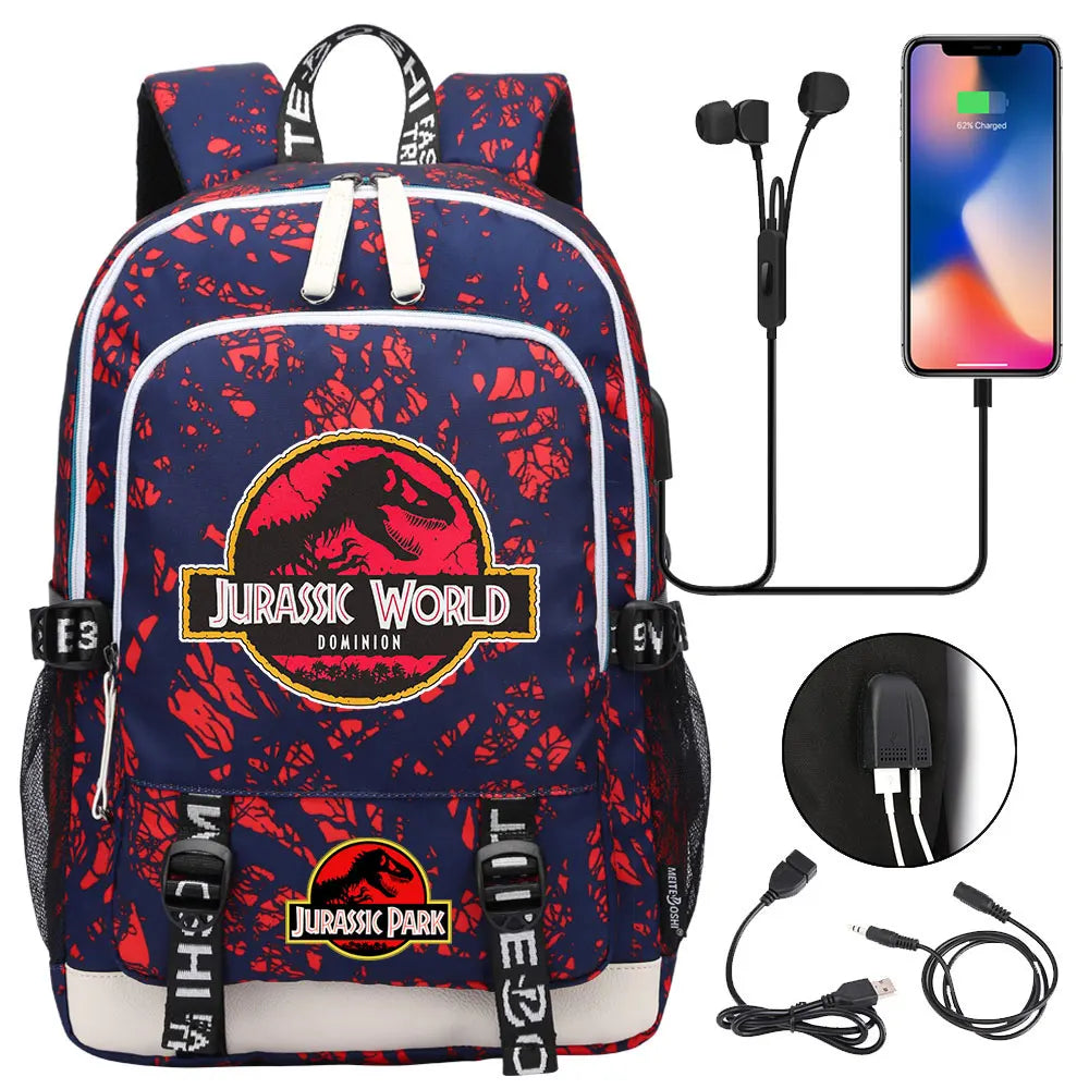 Jurassic Park World Dinosaur Teenager USB Charging Laptop Backpack Women Men Girls Boys Kids School Book Bag Travel Bagpack