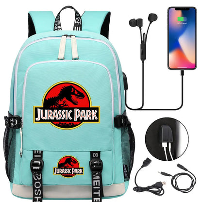 Jurassic Park World Dinosaur Teenager USB Charging Laptop Backpack Women Men Girls Boys Kids School Book Bag Travel Bagpack