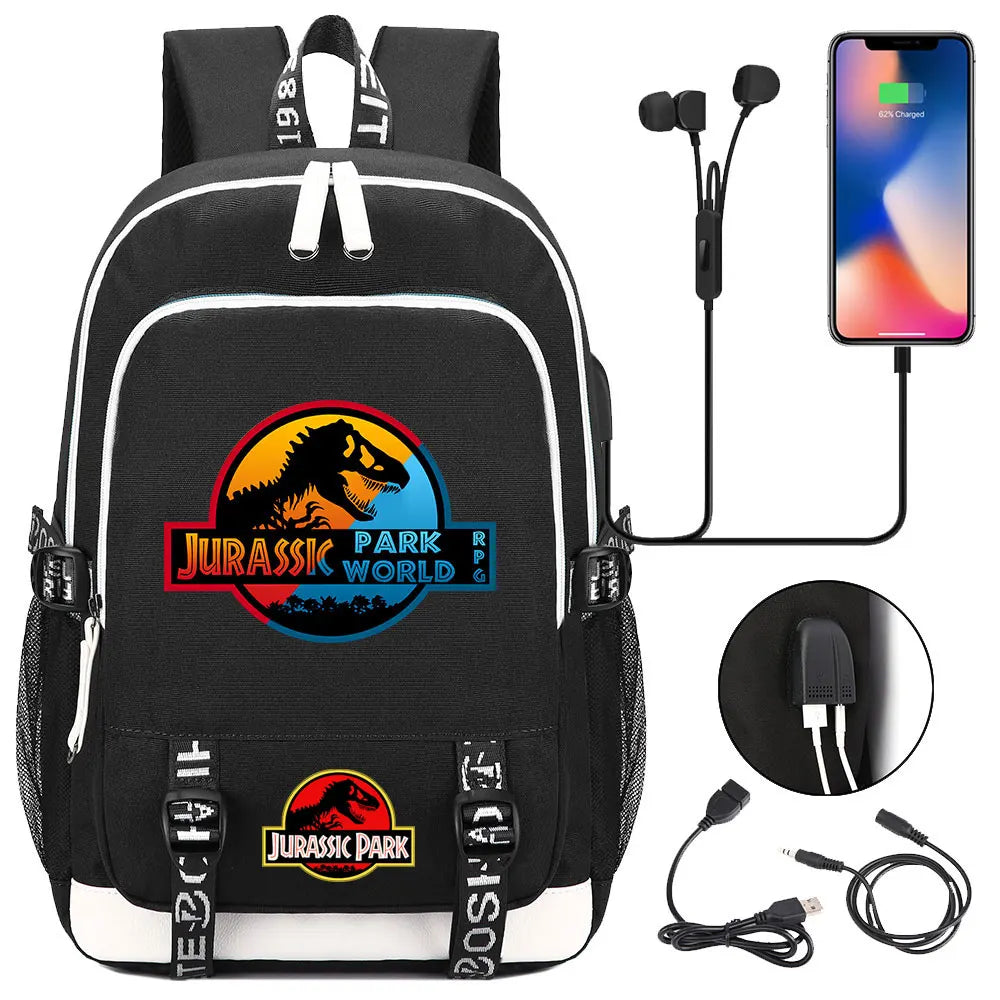 Jurassic Park World Dinosaur Teenager USB Charging Laptop Backpack Women Men Girls Boys Kids School Book Bag Travel Bagpack