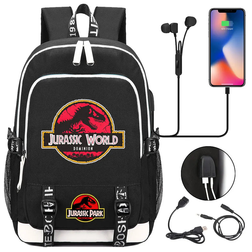 Jurassic Park World Dinosaur Teenager USB Charging Laptop Backpack Women Men Girls Boys Kids School Book Bag Travel Bagpack