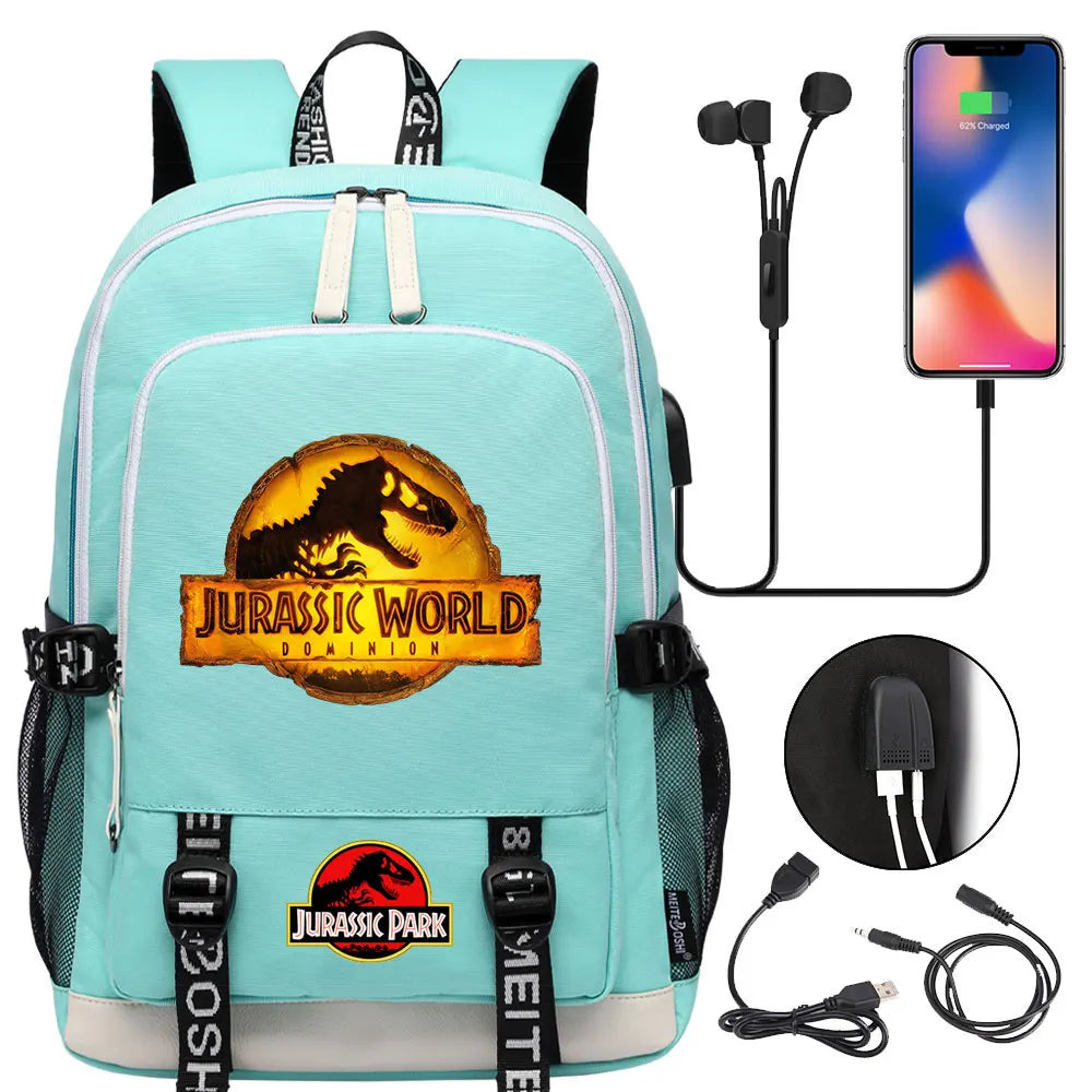 Jurassic Park World Dinosaur Teenager USB Charging Laptop Backpack Women Men Girls Boys Kids School Book Bag Travel Bagpack