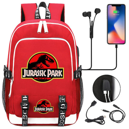 Jurassic Park World Dinosaur Teenager USB Charging Laptop Backpack Women Men Girls Boys Kids School Book Bag Travel Bagpack
