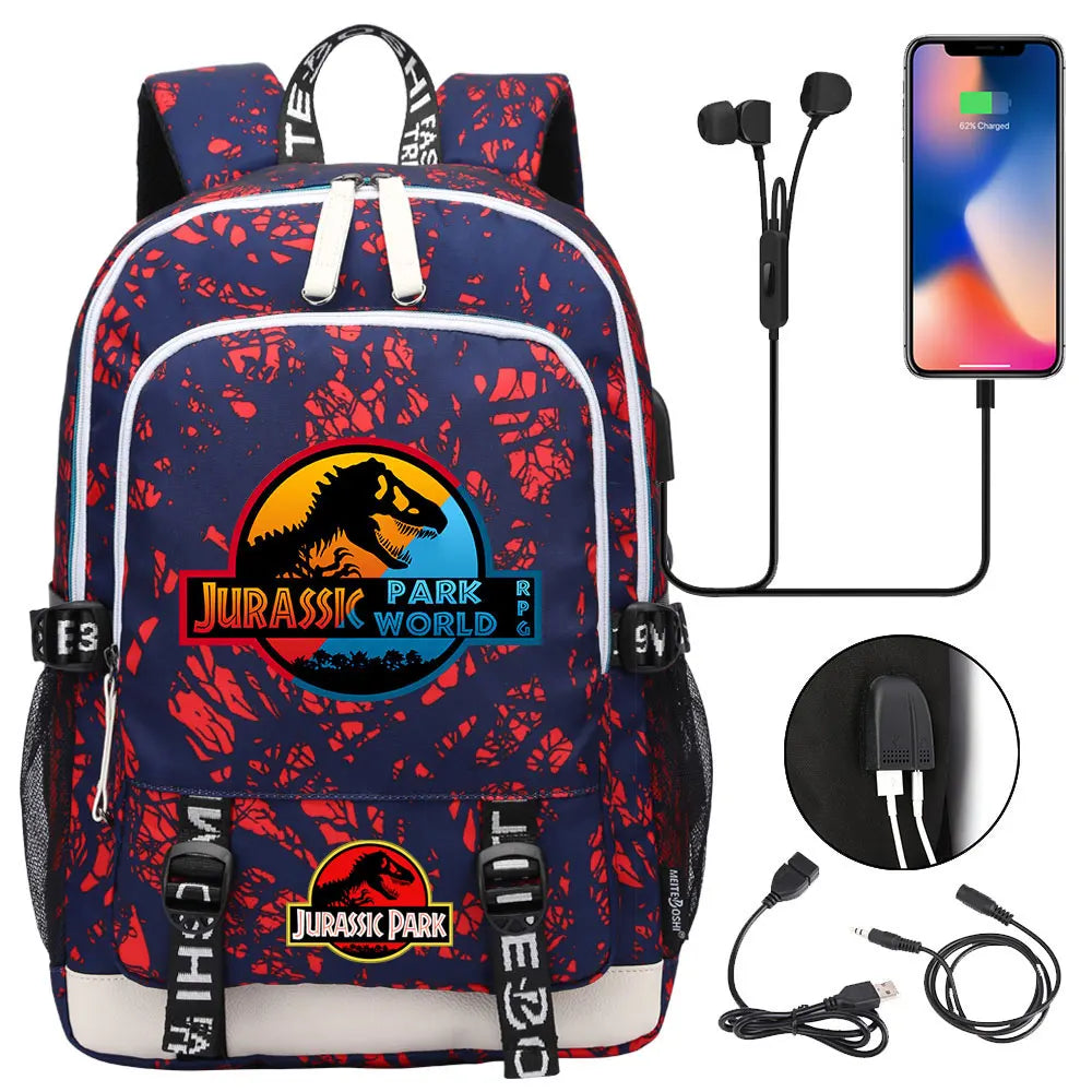 Jurassic Park World Dinosaur Teenager USB Charging Laptop Backpack Women Men Girls Boys Kids School Book Bag Travel Bagpack