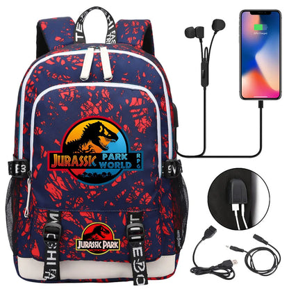 Jurassic Park World Dinosaur Teenager USB Charging Laptop Backpack Women Men Girls Boys Kids School Book Bag Travel Bagpack