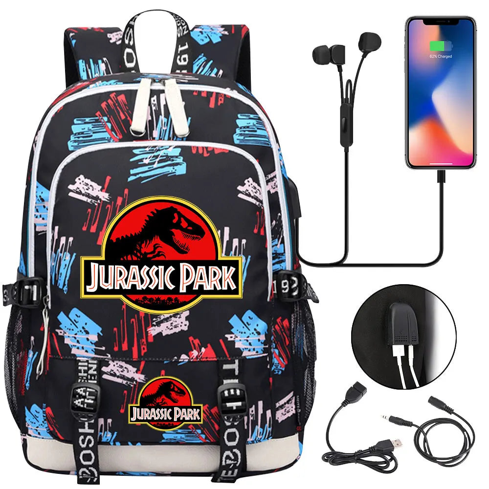 Jurassic Park World Dinosaur Teenager USB Charging Laptop Backpack Women Men Girls Boys Kids School Book Bag Travel Bagpack