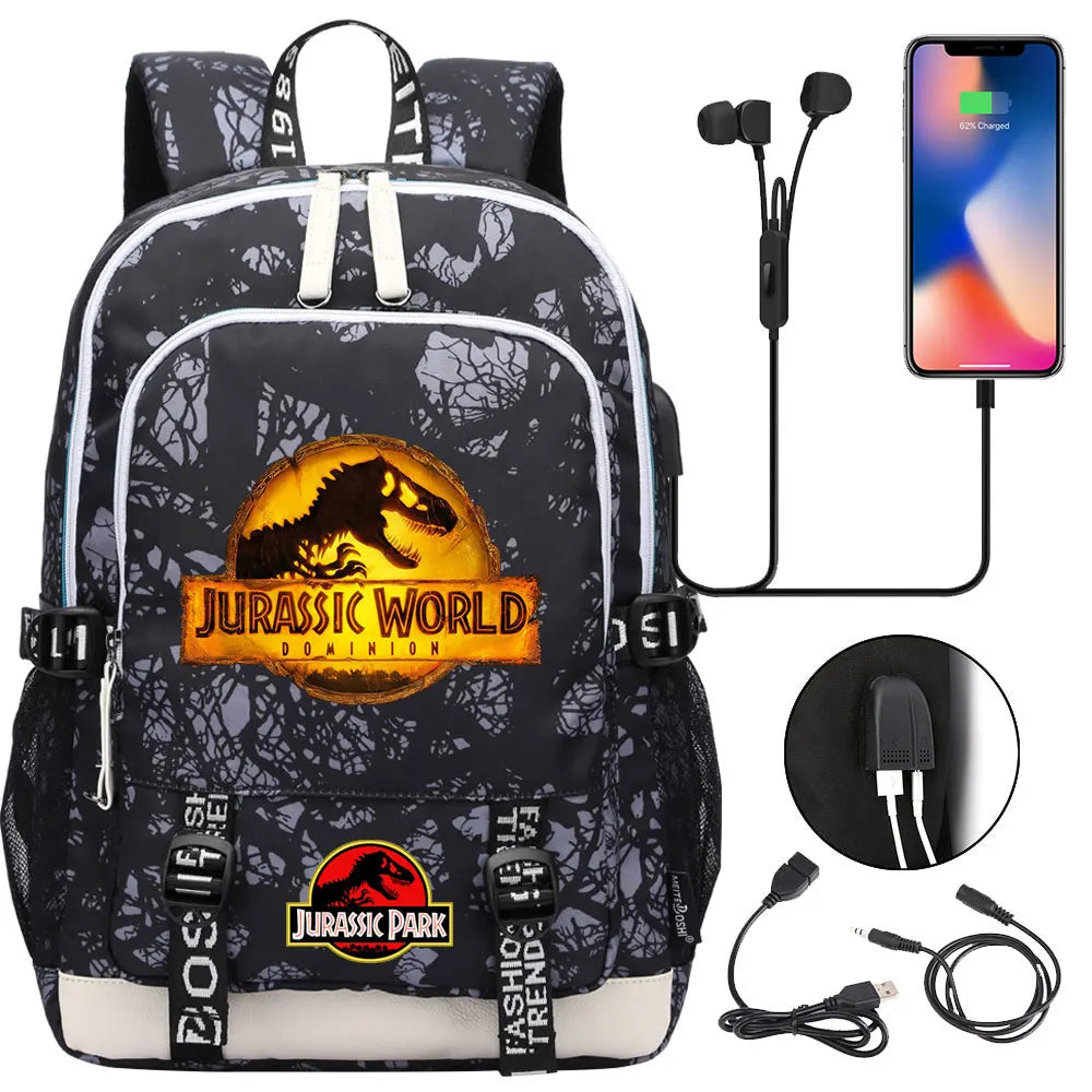 Jurassic Park World Dinosaur Teenager USB Charging Laptop Backpack Women Men Girls Boys Kids School Book Bag Travel Bagpack