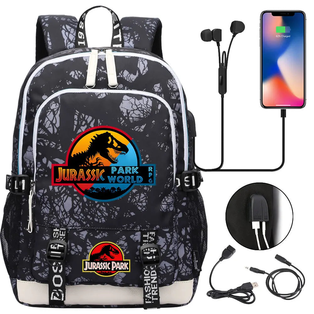 Jurassic Park World Dinosaur Teenager USB Charging Laptop Backpack Women Men Girls Boys Kids School Book Bag Travel Bagpack