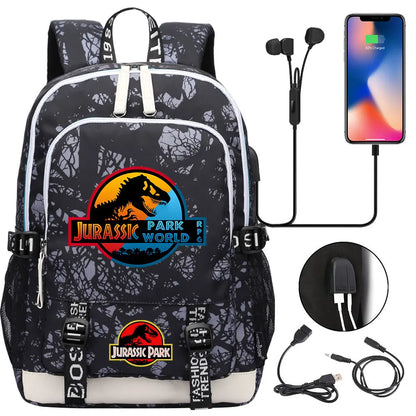 Jurassic Park World Dinosaur Teenager USB Charging Laptop Backpack Women Men Girls Boys Kids School Book Bag Travel Bagpack