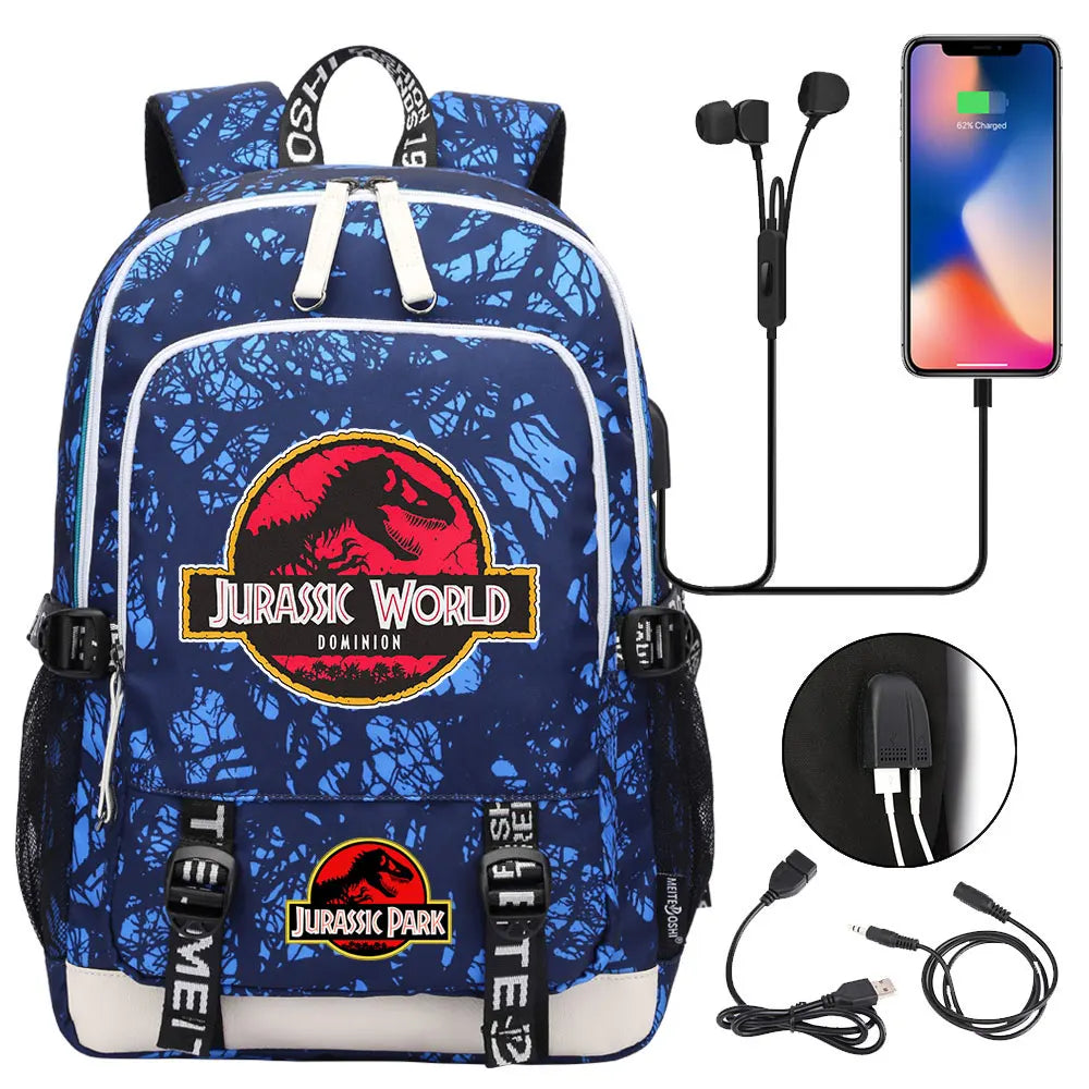Jurassic Park World Dinosaur Teenager USB Charging Laptop Backpack Women Men Girls Boys Kids School Book Bag Travel Bagpack