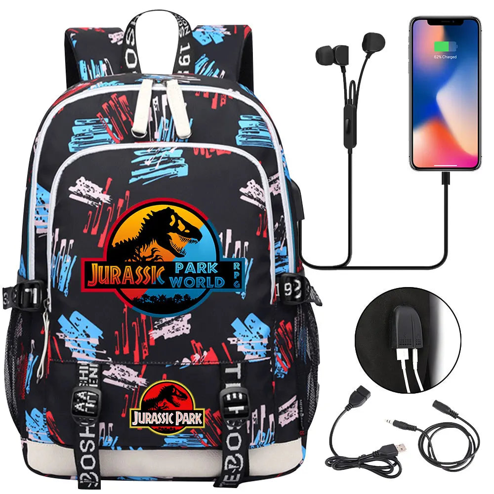 Jurassic Park World Dinosaur Teenager USB Charging Laptop Backpack Women Men Girls Boys Kids School Book Bag Travel Bagpack