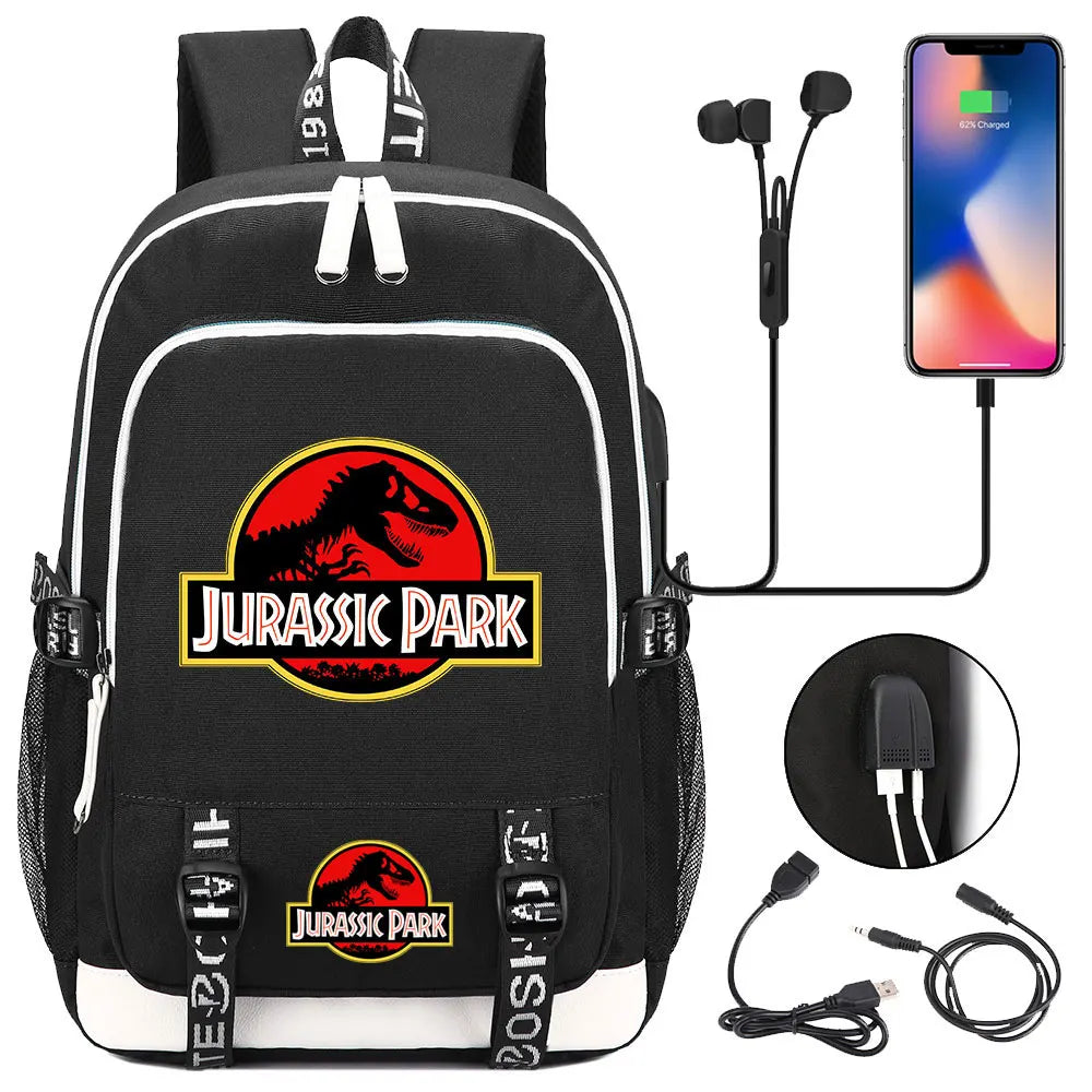 Jurassic Park World Dinosaur Teenager USB Charging Laptop Backpack Women Men Girls Boys Kids School Book Bag Travel Bagpack