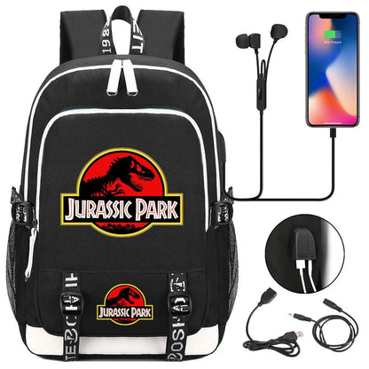 Jurassic Park World Dinosaur Teenager USB Charging Laptop Backpack Women Men Girls Boys Kids School Book Bag Travel Bagpack