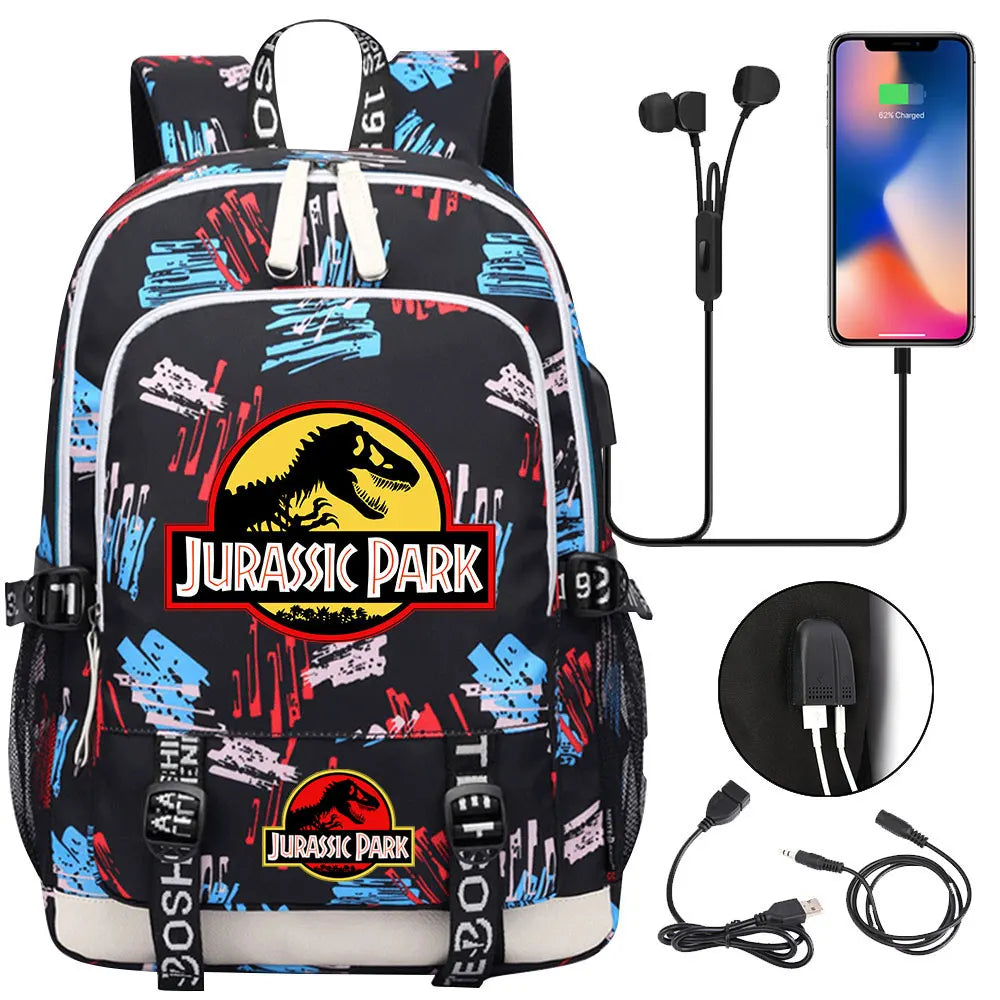 Jurassic Park World Dinosaur Teenager USB Charging Laptop Backpack Women Men Girls Boys Kids School Book Bag Travel Bagpack