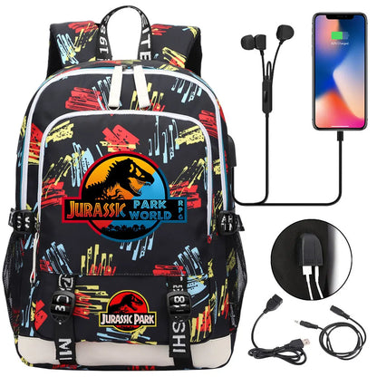 Jurassic Park World Dinosaur Teenager USB Charging Laptop Backpack Women Men Girls Boys Kids School Book Bag Travel Bagpack
