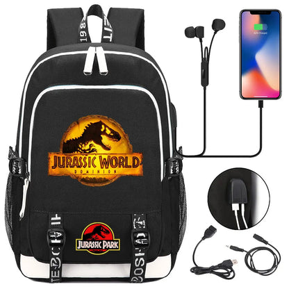 Jurassic Park World Dinosaur Teenager USB Charging Laptop Backpack Women Men Girls Boys Kids School Book Bag Travel Bagpack
