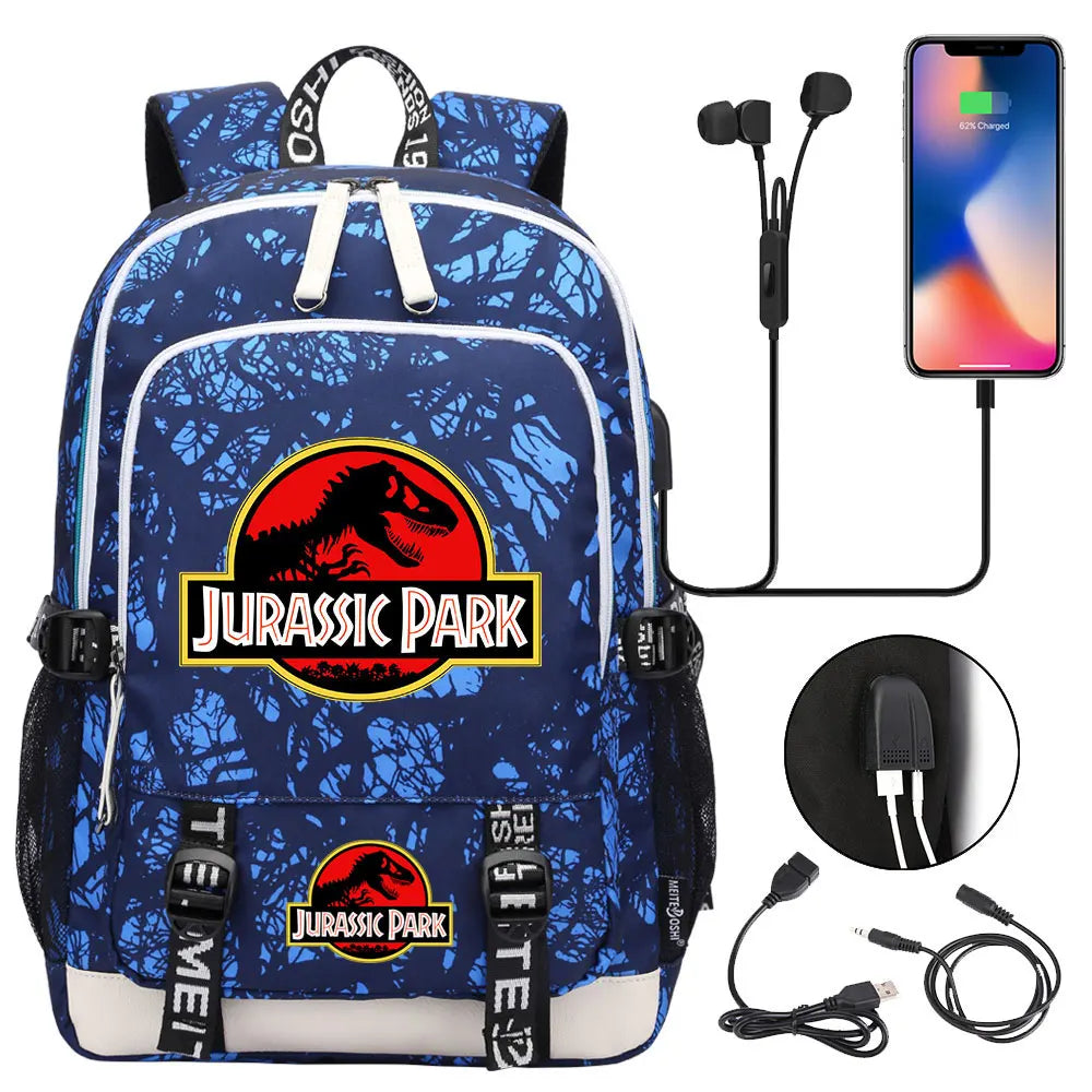 Jurassic Park World Dinosaur Teenager USB Charging Laptop Backpack Women Men Girls Boys Kids School Book Bag Travel Bagpack