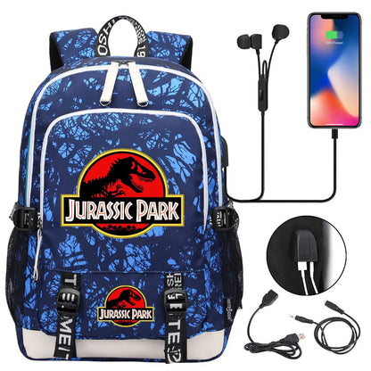 Jurassic Park World Dinosaur Teenager USB Charging Laptop Backpack Women Men Girls Boys Kids School Book Bag Travel Bagpack