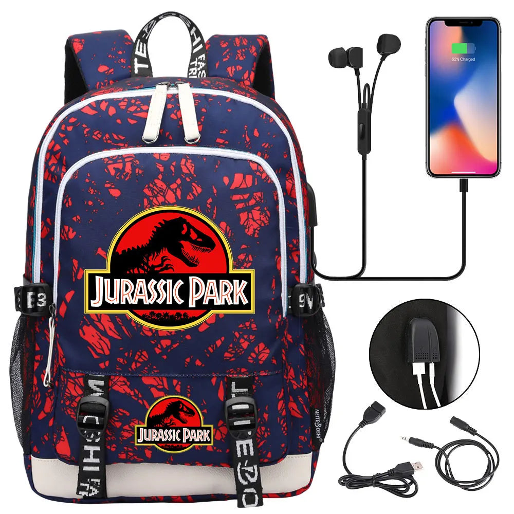 Jurassic Park World Dinosaur Teenager USB Charging Laptop Backpack Women Men Girls Boys Kids School Book Bag Travel Bagpack