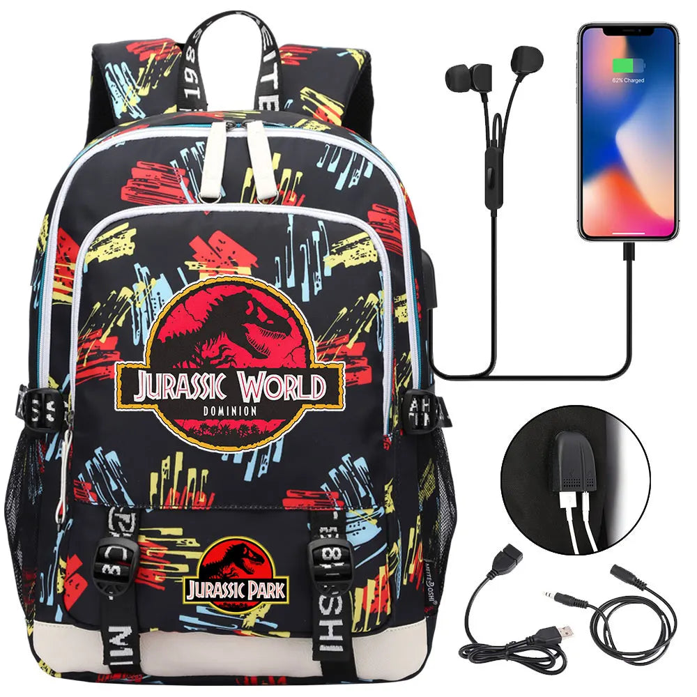 Jurassic Park World Dinosaur Teenager USB Charging Laptop Backpack Women Men Girls Boys Kids School Book Bag Travel Bagpack