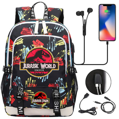 Jurassic Park World Dinosaur Teenager USB Charging Laptop Backpack Women Men Girls Boys Kids School Book Bag Travel Bagpack