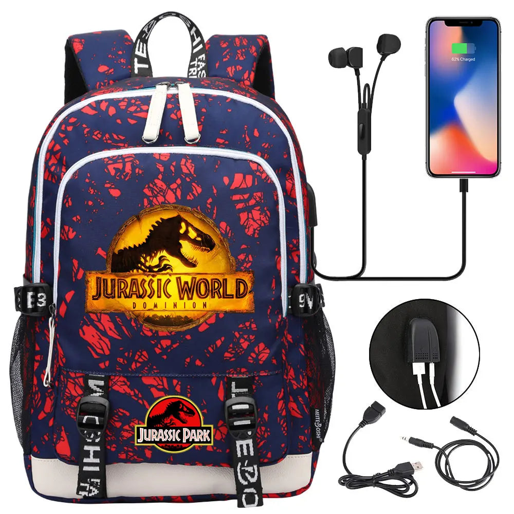 Jurassic Park World Dinosaur Teenager USB Charging Laptop Backpack Women Men Girls Boys Kids School Book Bag Travel Bagpack