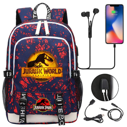 Jurassic Park World Dinosaur Teenager USB Charging Laptop Backpack Women Men Girls Boys Kids School Book Bag Travel Bagpack