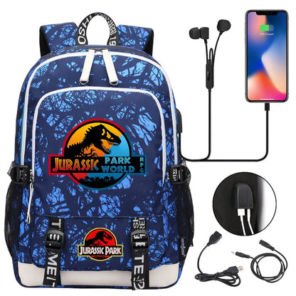 Jurassic Park World Dinosaur Teenager USB Charging Laptop Backpack Women Men Girls Boys Kids School Book Bag Travel Bagpack