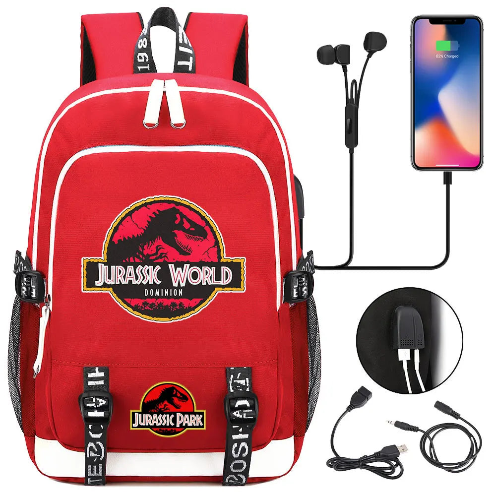 Jurassic Park World Dinosaur Teenager USB Charging Laptop Backpack Women Men Girls Boys Kids School Book Bag Travel Bagpack