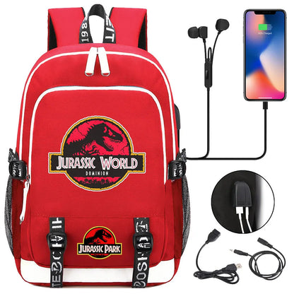 Jurassic Park World Dinosaur Teenager USB Charging Laptop Backpack Women Men Girls Boys Kids School Book Bag Travel Bagpack