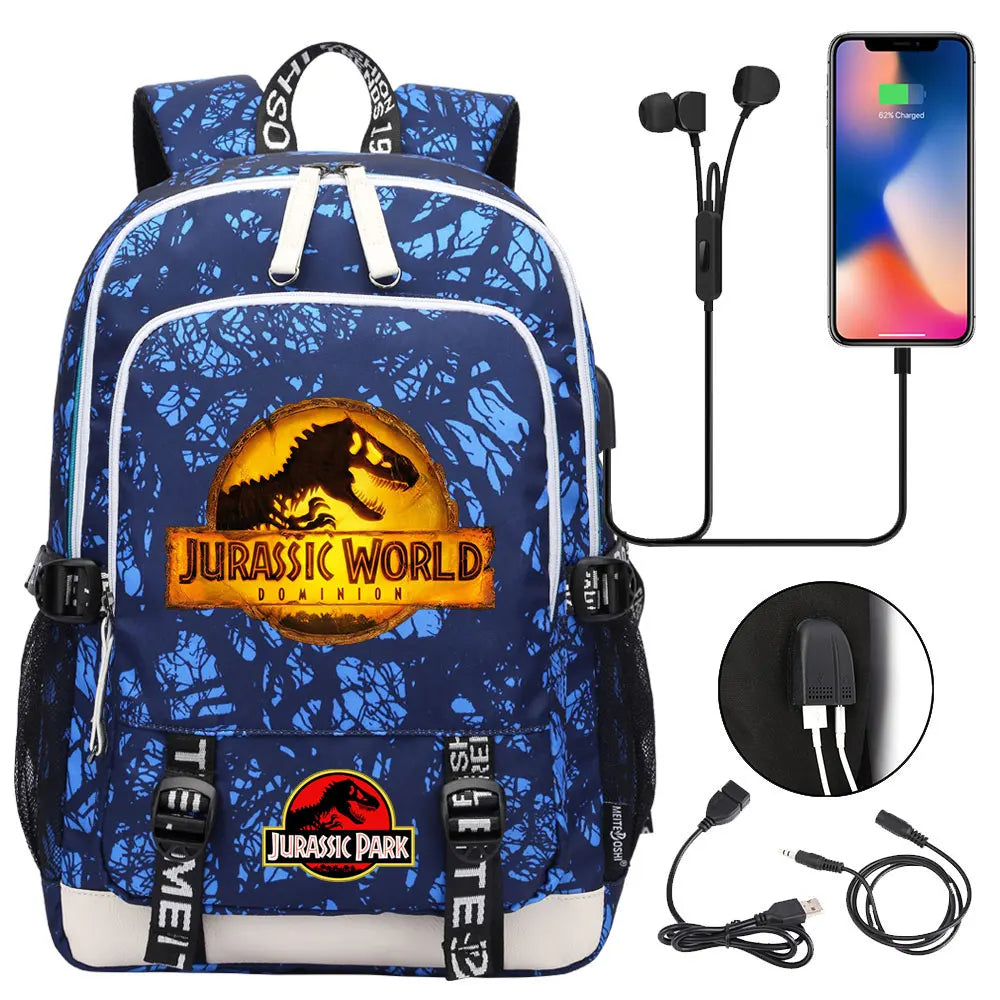 Jurassic Park World Dinosaur Teenager USB Charging Laptop Backpack Women Men Girls Boys Kids School Book Bag Travel Bagpack