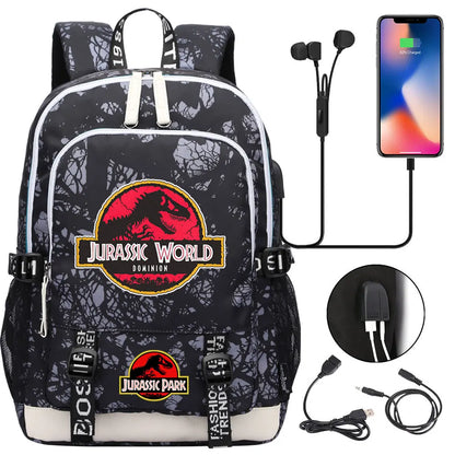 Jurassic Park World Dinosaur Teenager USB Charging Laptop Backpack Women Men Girls Boys Kids School Book Bag Travel Bagpack