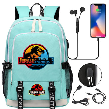 Jurassic Park World Dinosaur Teenager USB Charging Laptop Backpack Women Men Girls Boys Kids School Book Bag Travel Bagpack