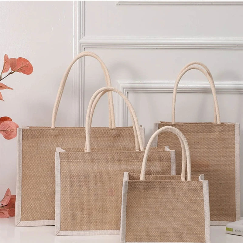 Jute Tote Bags Burlap Handbag Reusable Beach Shopping Grocery Bag with Handle