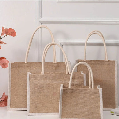 Jute Tote Bags Burlap Handbag Reusable Beach Shopping Grocery Bag with Handle