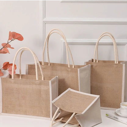 Jute Tote Bags Burlap Handbag Reusable Beach Shopping Grocery Bag with Handle